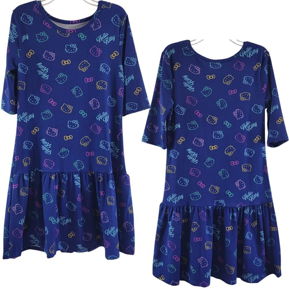 Hello Kitty Blue Signature Kitty Cat Jersey Knit Soft Dress – Small/Medium NWOT